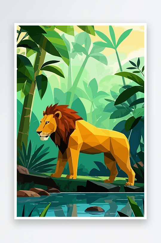 卡通狮子绿植插画-众图网