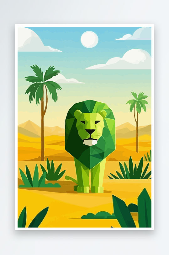 卡通狮子绿植插画-众图网