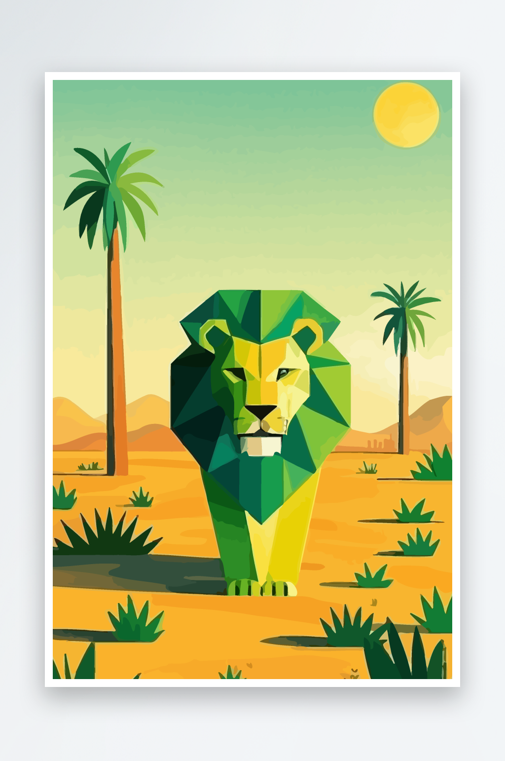 卡通狮子绿植插画素材