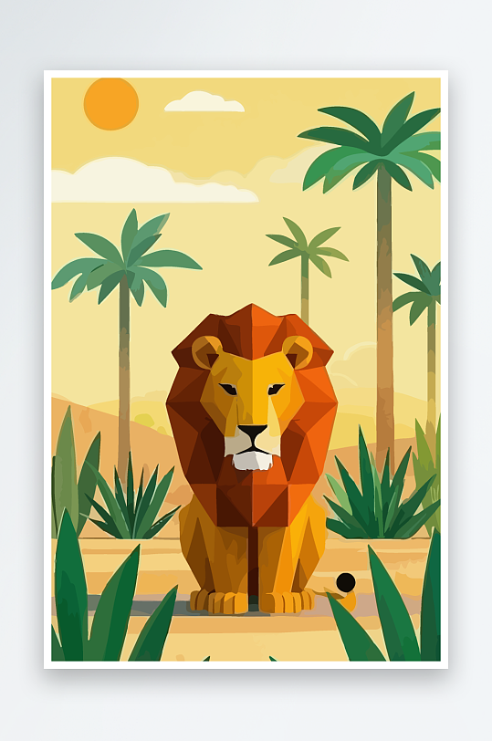 卡通狮子绿植插画-众图网