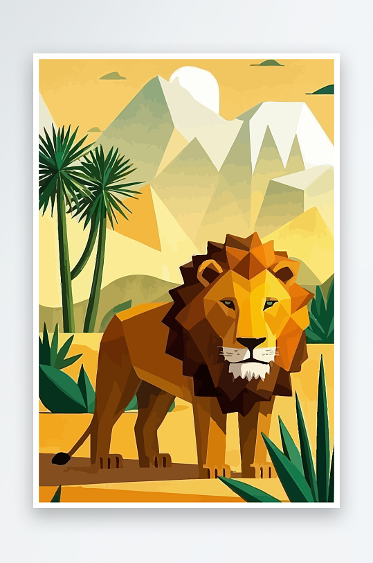 卡通狮子绿植插画-众图网