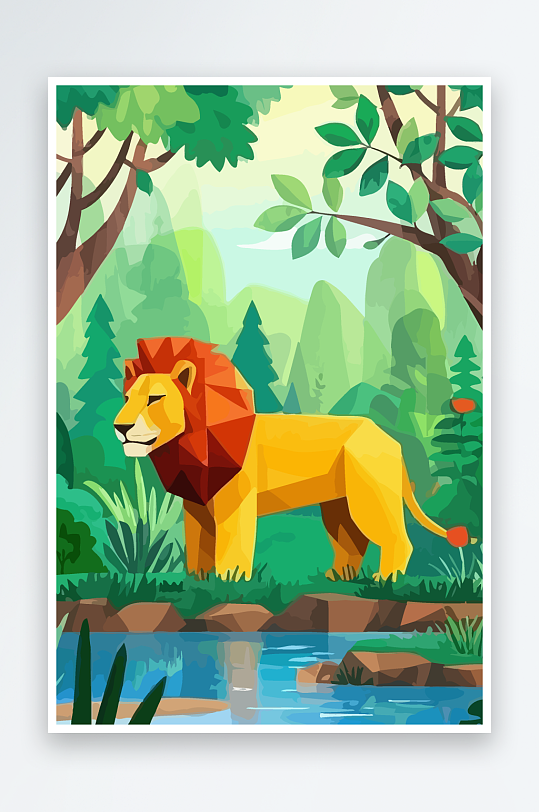 卡通狮子绿植插画-众图网