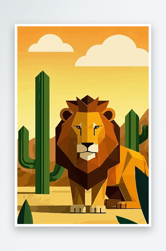 卡通狮子绿植插画-众图网