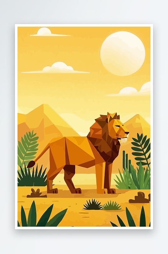 卡通狮子绿植插画-众图网