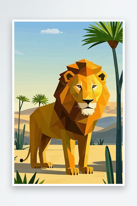 卡通狮子绿植插画-众图网