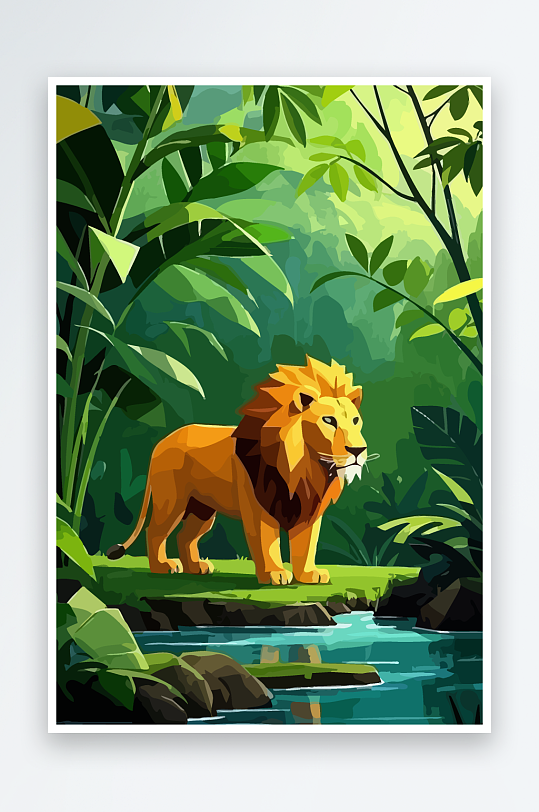 卡通狮子绿植插画-众图网