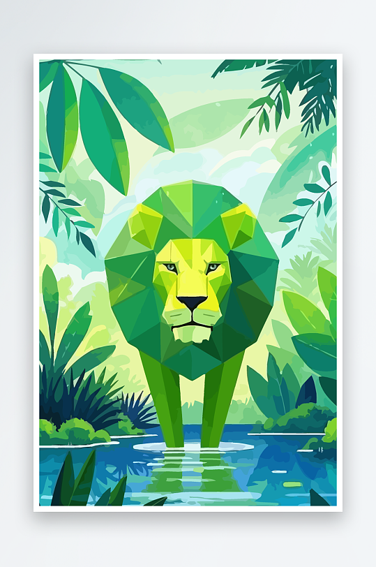 卡通狮子绿植插画-众图网