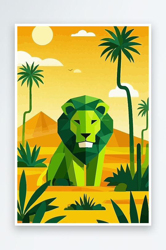 卡通狮子绿植插画元素-众图网