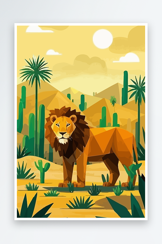 卡通狮子绿植插画元素-众图网