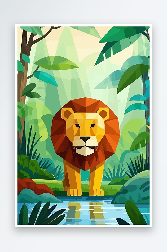 卡通狮子绿植插画元素-众图网