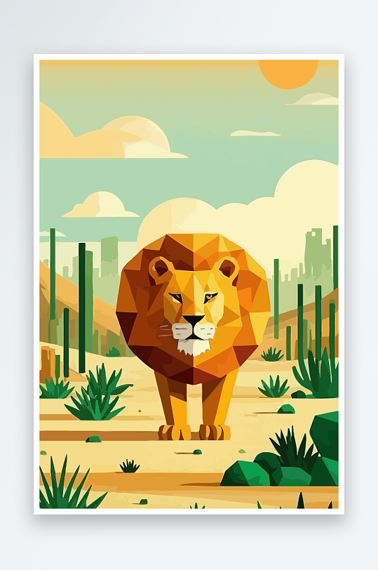 卡通狮子绿植插画元素-众图网