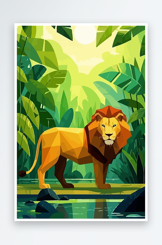 卡通狮子绿植插画元素-众图网