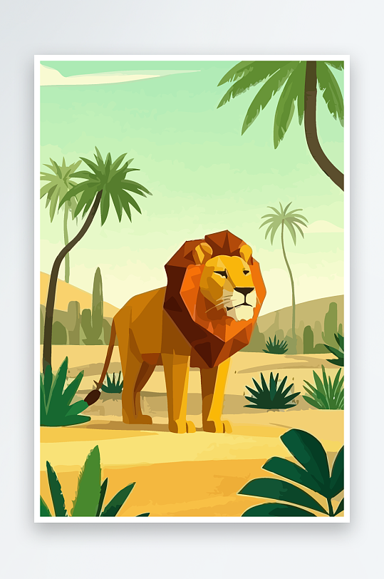 卡通狮子绿植插画元素-众图网