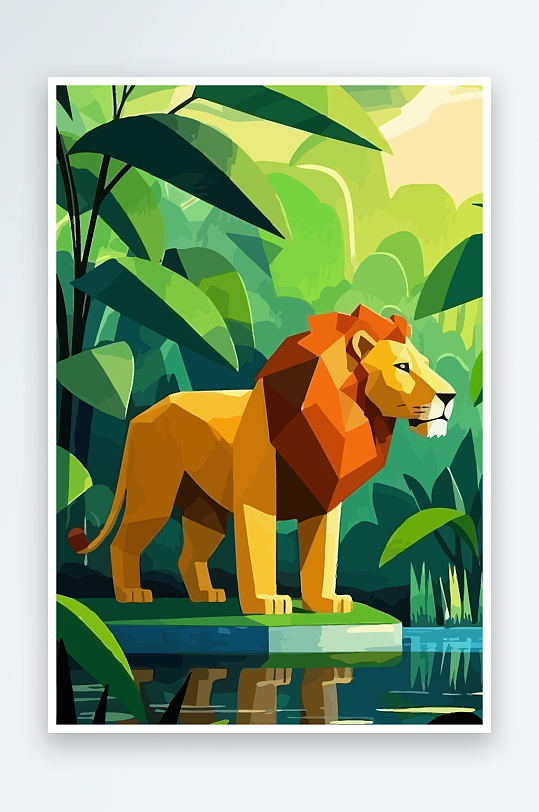 卡通狮子绿植插画元素-众图网