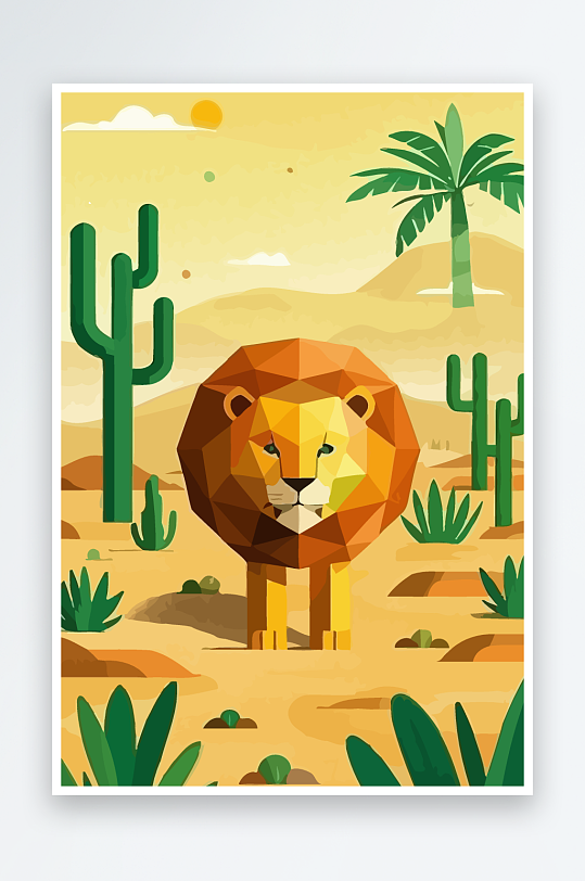 卡通狮子绿植插画元素-众图网