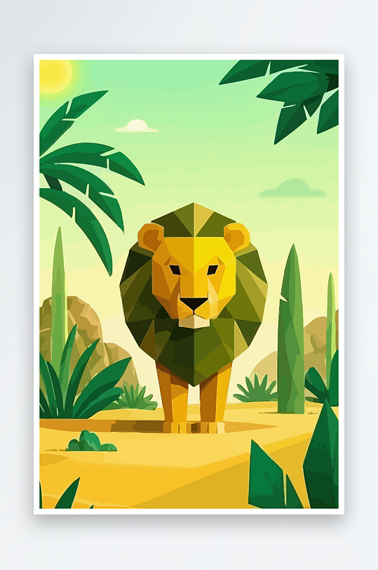 卡通狮子绿植插画元素-众图网