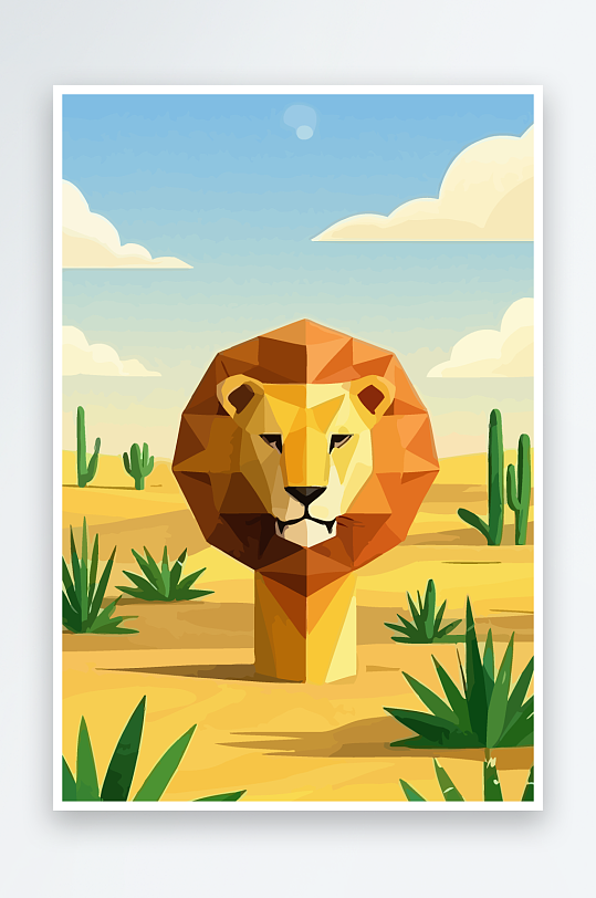 卡通狮子绿植插画元素-众图网