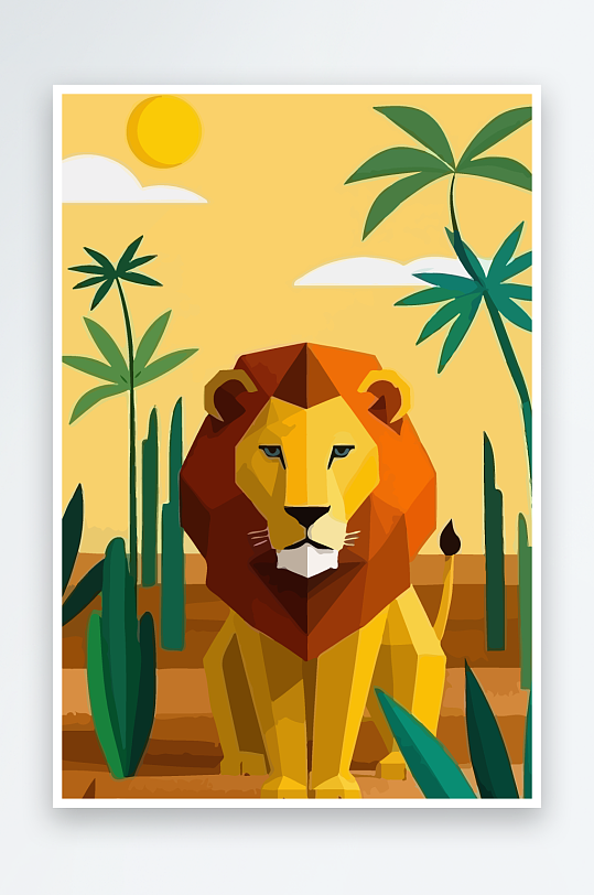 卡通狮子绿植插画元素-众图网