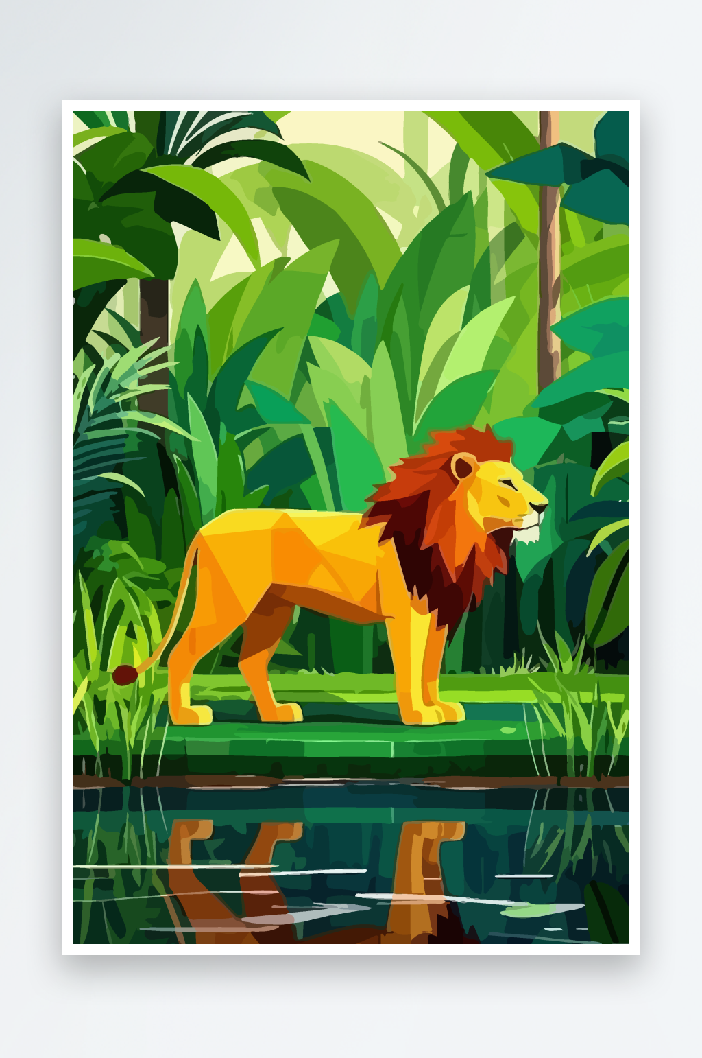 卡通狮子绿植插画素材