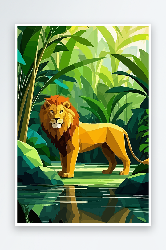 卡通狮子绿植插画-众图网