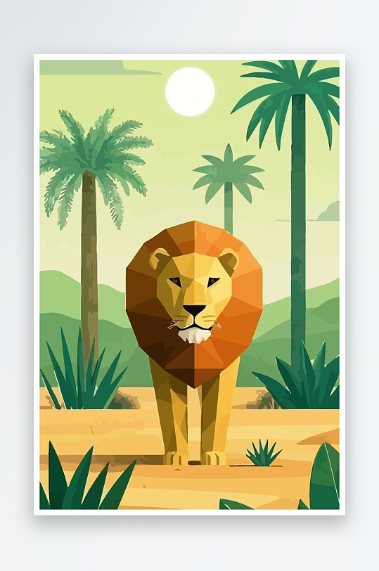 卡通狮子绿植插画-众图网