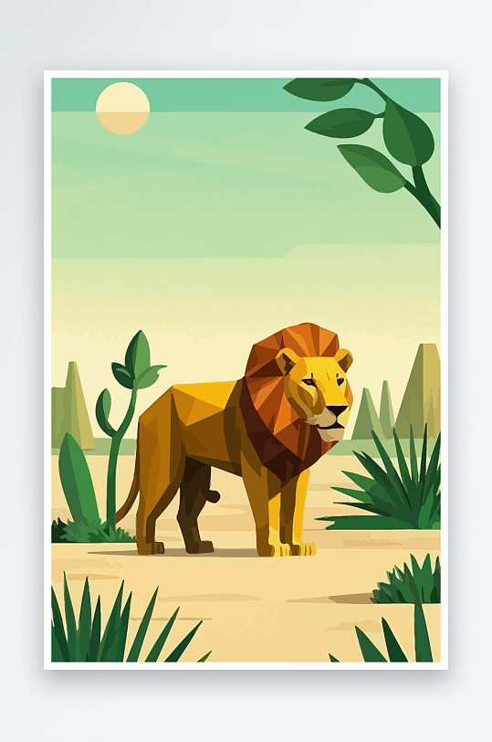 卡通狮子绿植插画-众图网