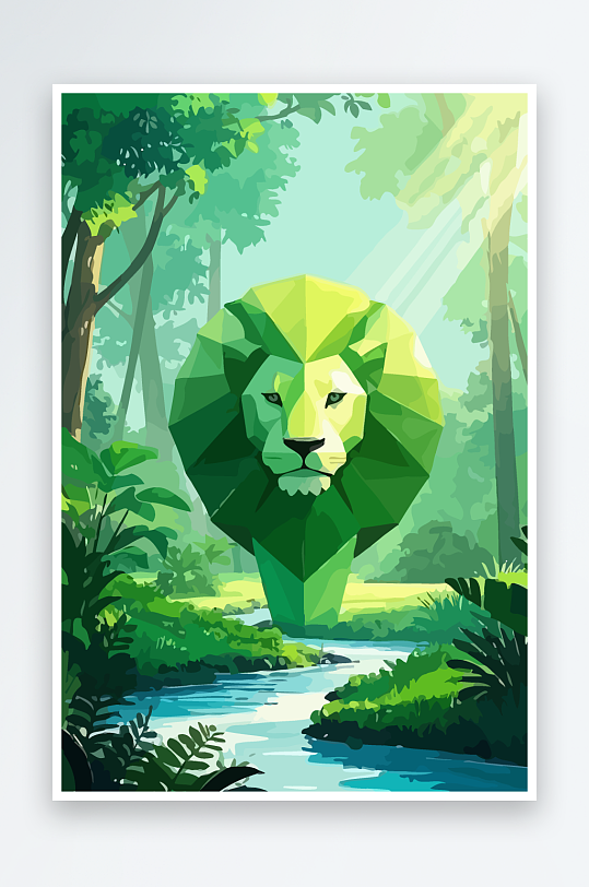 卡通狮子绿植插画-众图网