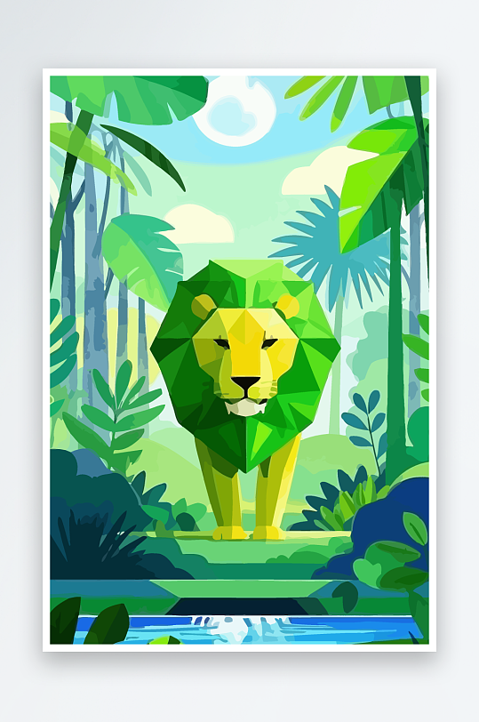 卡通狮子绿植插画-众图网