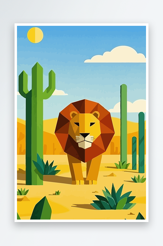 卡通狮子绿植插画-众图网