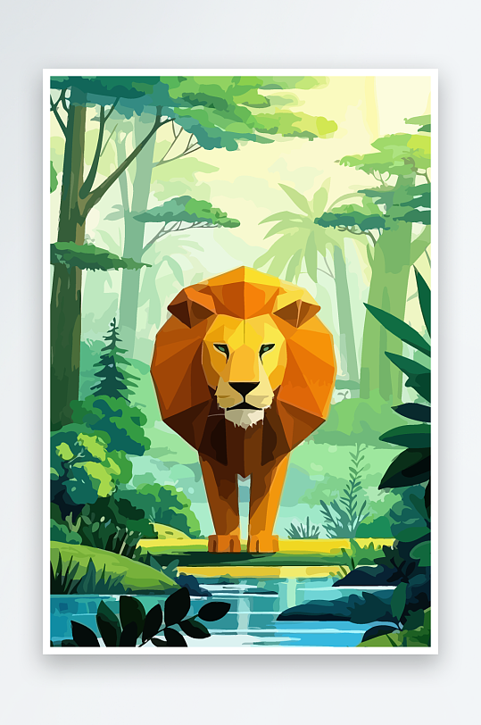 卡通狮子绿植插画-众图网