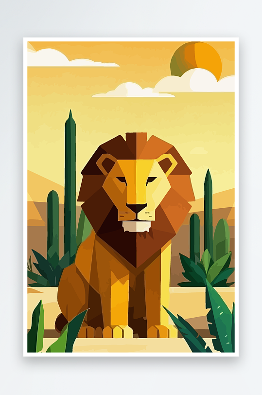 卡通狮子绿植插画元素-众图网