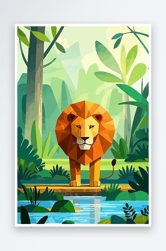 卡通狮子绿植插画元素-众图网