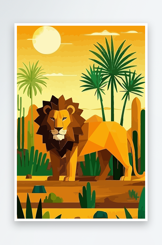 卡通狮子绿植插画元素-众图网