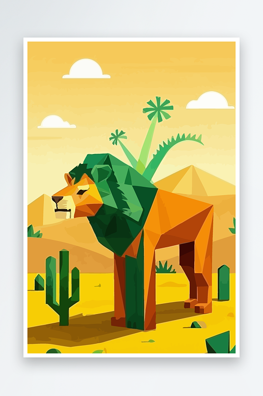 卡通狮子绿植插画元素-众图网