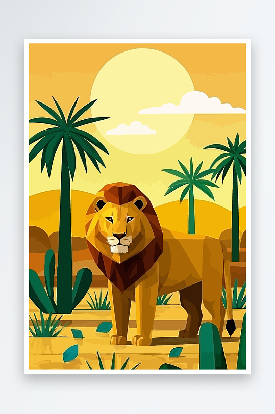 卡通狮子绿植插画元素-众图网