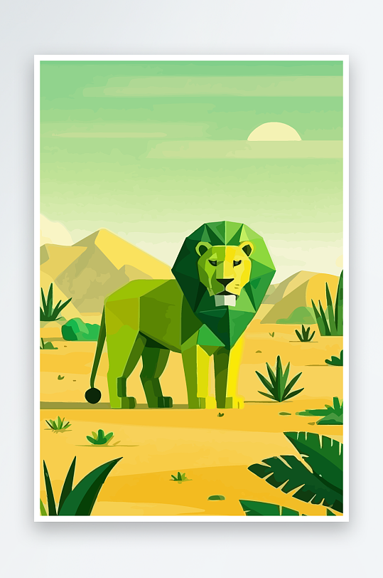 卡通狮子绿植插画元素-众图网