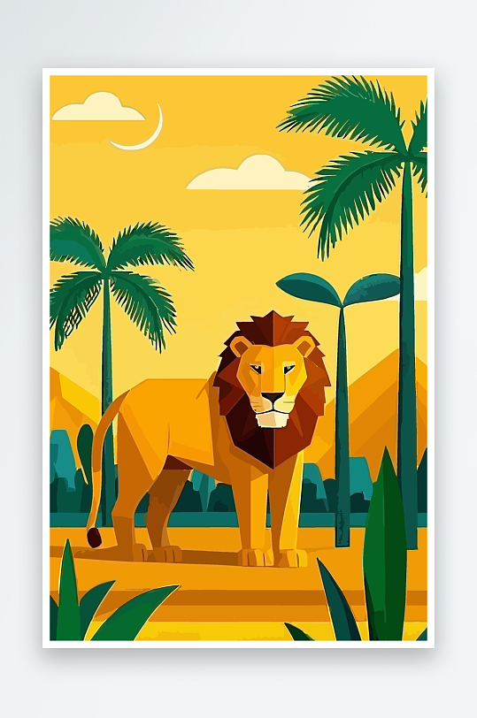 卡通狮子绿植插画元素-众图网