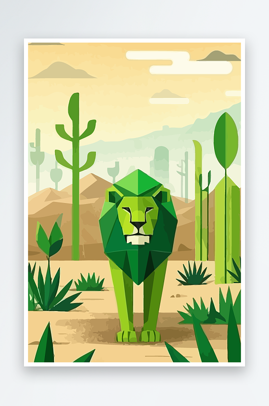 卡通狮子绿植插画元素-众图网
