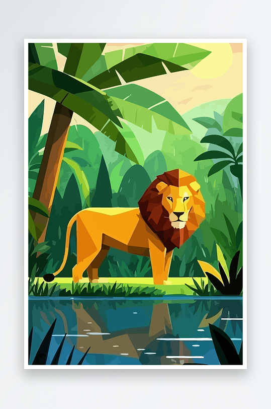 卡通狮子绿植插画元素-众图网