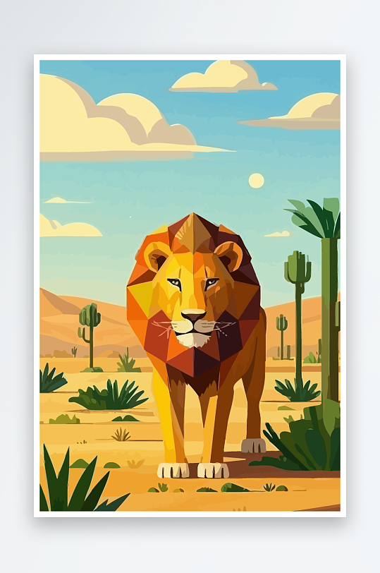 卡通狮子绿植插画元素-众图网