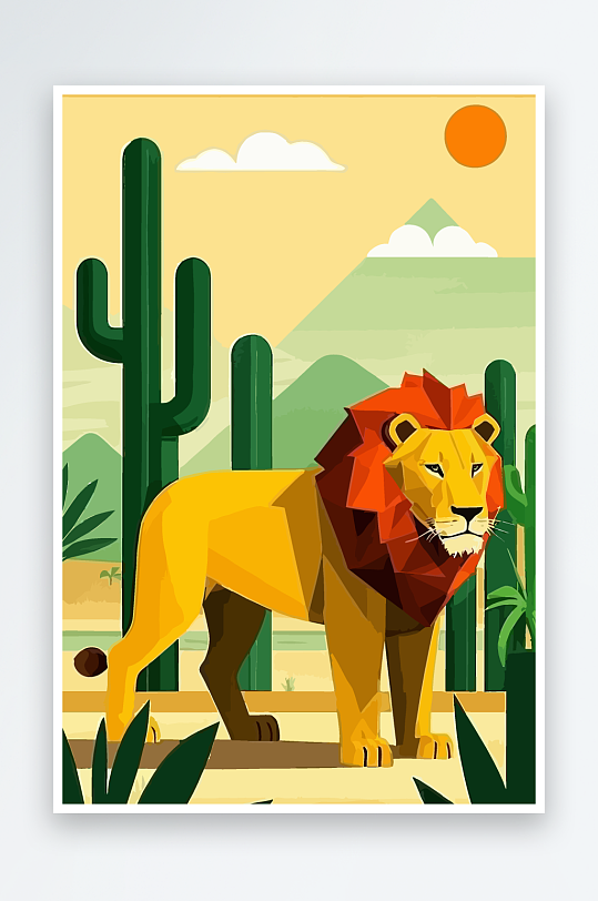 卡通狮子绿植插画元素-众图网