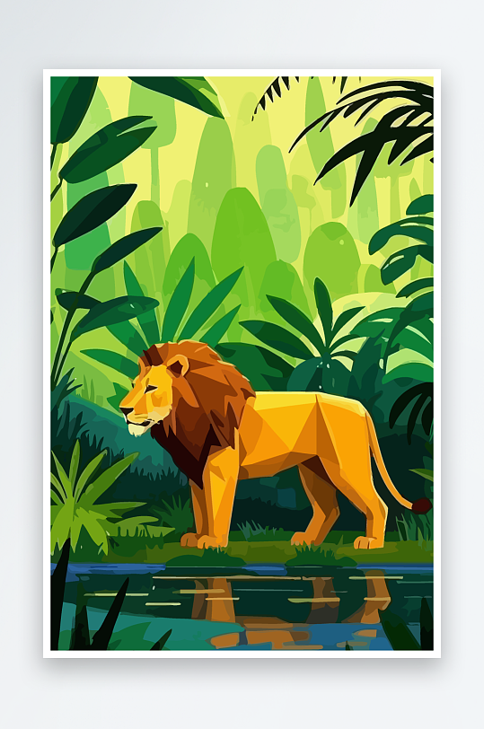 卡通狮子绿植插画元素-众图网