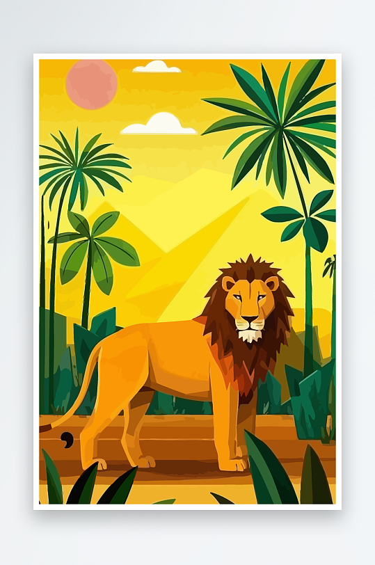 卡通狮子绿植插画元素-众图网