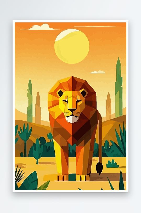 卡通狮子绿植插画元素-众图网