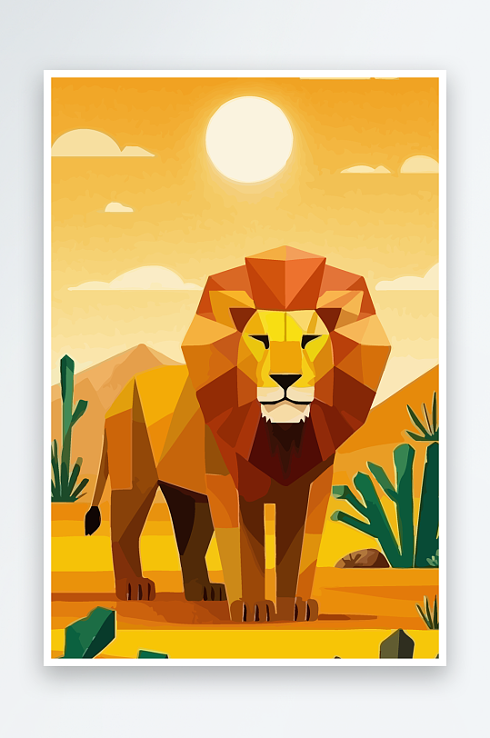 卡通狮子绿植插画-众图网