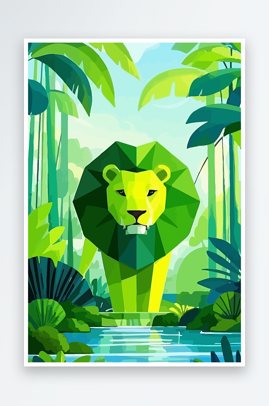 卡通狮子绿植插画-众图网