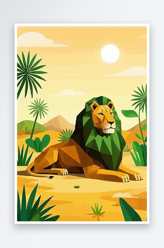 卡通狮子绿植插画-众图网