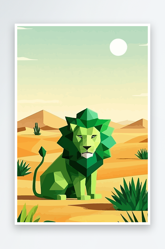 卡通狮子绿植插画-众图网