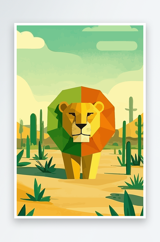 卡通狮子绿植插画-众图网