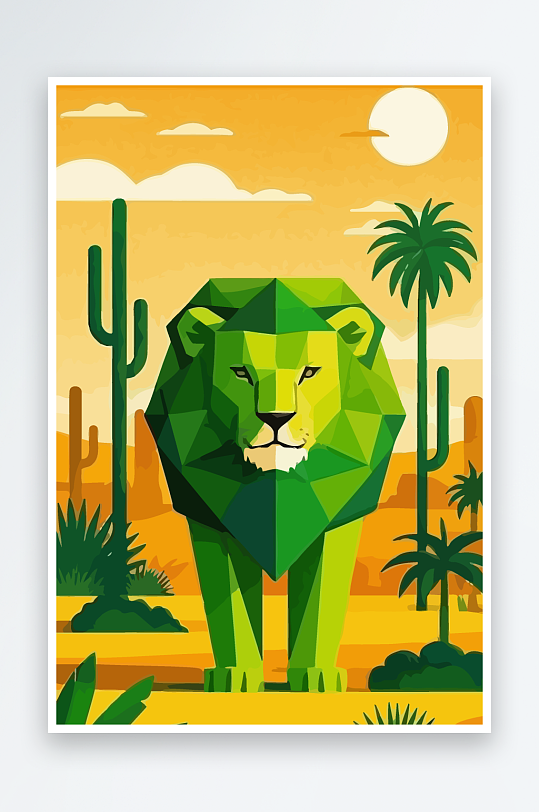 卡通狮子绿植插画-众图网